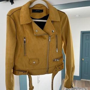 Zara Faux Suede Biker Jacket - mustard yellow